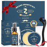 Beard Growth Kit - Oukzon Beard Roller for Growth, Beard Grooming Kit for Men, Beard Growth Oil, Beard Balm, Shaving Scissors, Birthday Gifts for Men, Dad and Boyfriend