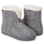 HomeTop Women's Knit Bootie Slippers Fuzzy Warm Memory Foam Indoor House Shoes (9-10, Gray)