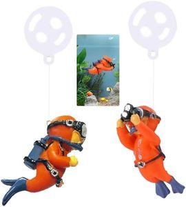 2-Pack Fish Tank Decorations, Cute Little Diver, Aquarium Decoration Accessories Ornaments with Float Ball, Fish Playmate for Fish Tank Suitable for All Kinds of Fish and Fish Tanks. (Orange)