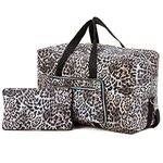 Arxus Large Foldable Duffel Tote Carry on Weekend Overnight Travel Bag Over Luggage with Shoulder Strap (Leopard Print)