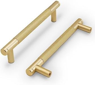 COTYKILEY 10 Pack 5 Inch(128mm) Brushed Brass Cabinet Handles Gold Knurled Kitchen Cabinet Pulls Cabinet Door Handles Kitchen Cabinet Hardware Cupboard Drawer Pulls Dresser Handles