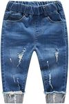 Kidscool Space Baby Ripped Jean,Toddler Elastic Waist Distressed Denim Pants,Light Blue,6-12 Months