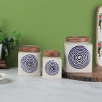 VarEesha Parikrama Blue Spiral Hand-Made Square Ceramic Jars Set of 3