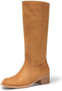 Coutgo Women's Knee High Boots Square Toe Chunky Block Heel Tall Boots Comfortable Low Heel Shoes, Brown Suede, Size 10