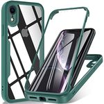 OWKEY for iPhone XR Case, [Military Grade Drop] 360° Full Body Silikon Rugged Bumper Case with Built-in Soft PET Screen Protector, Shoockproof Cover Phone Case for iPhone XR 6.1 inch, Green