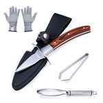 Jeslon Oyster Knife Set, Oyster Shucking Knives-Fish Scaler Remover-Slant Fish Bone Tweezers and Level 5 Protection Gloves, Suitable for Oysters Lover, Much Safer Than Kitchen Knife