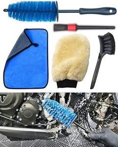 oesee Motorcycle Cleaning Brush Kit, Easy Reach Brush, Wool Wash Mitt, Stiff Tire Brush, Detailing Brush& Microfiber Towel for Motorcycle Mudguard, Rims, Paint, Exhaust