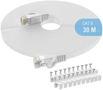30M Cat6 Ethernet Cable, Long Internet Cables High-Speed Patch Cord Flat Design 1Gbps for 250Mhz/s UTP for Console, PS3, PS4, PS5, Switch, Router, Modem, Patch Panel, PC, TV, Home Office (30M)
