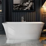 Empava 59 Inch Freestanding Bathtub - Mordern Stand Alone Soaking Tubs with Integrated Drain & Overflow System, White