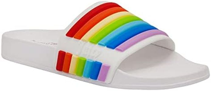 Juicy Couture Womens Slide Open Toe Beach Pool Slip On Sandals-Wynnie2 White Rainbow, Size 10