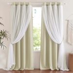 NICETOWN Home Linen Sheer Double Layer Curtains 84 inch Long, Farmhouse Grommet Kids Bedroom Window Panels, Elegant Curtains for Living Room Nursery Classroom, 2 Panels, Beige, 52" W x 84" L