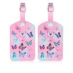 AUERVO 2Pack Luggage Tags Butterfly, Travel Leather Luggage Tags with Name ID Labels for Suitcase Baggage Backpacks Tags Waterproof