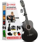 Pyle Beginner Acoustic Guitar Kit, 4/4 Full Size All Wood Build Nylon String Instrument with Capo, Gig Bag, Strap, Extra String Set, Guitars for Beginners Adults and Youth, 39" Black Gloss