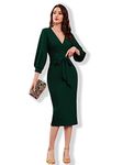 rosery paris v Neck fulls Sleeve one Piece Western Dresses for Women | Knee-Length Dress (Castletone Green, Small)