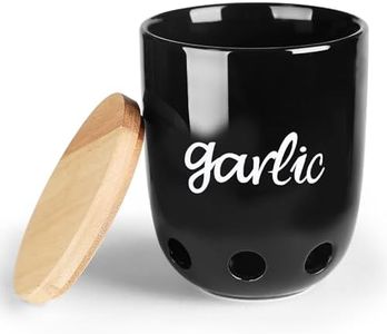 HAOTOP Ceramic Garlic Keeper for Counter with Wood Lid (Black)