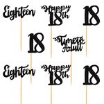 Blumomon Black Glitter 18th Birthday Cupcake Toppers Happy Birthday Time to Adult Cupcake Toppers Happy 18th Cake Decorations for 18th Birthday Sweet 18 Theme Party Supplies