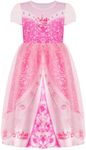 LQSZ Girls Nightgown Princess Dress Puff Sleeve Toddler Pajama Gown Diamond Casual Princess Nightgown for Toddlers 6 7T