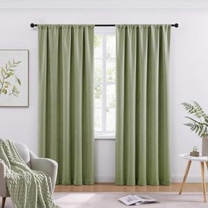 WRENSONGE Blackout Curtains for Bedroom, Sage Green Blackout Curtains 84 Inch Long for Living Room Windows Kitchen Room, Easy Rod Pocket Curtain Modern Room Darkening Curtains 2 Panels Set