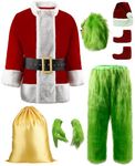 Suroomy Green Christmas Costume for Men Halloween Costumes Adult Santa Costume with Mask 8PCS Deluxe Funny Cosplay Outfit, Green, Large