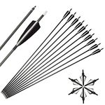 SHARROW 12pcs Archery Carbon Arrows 34 inch Target Hunting Arrows Bolts Spine 500 Fletching 4" Turkey Feathers Arrow Point for Compound Recurve Bow (Arrows+Broadheads)