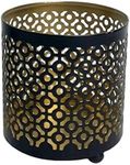 Hosley 4.5" High Black (Gold Inside) Metal Jar Holder Candle Sleeve. Votive, Tea Light Lanterns Use with Tealights. Ideal Gift for Weddings, Parties, Spa and Aromatherapy O6