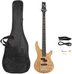 Bonnlo Electric Bass Guitar 4-String for Beginner Right Hand with Shoulder Strap, Wrench Tool, Power Line and Bag (Natural Wood)