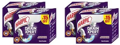 Harpic Drain Xpert Drain Cleaning Powder (50g x 8) | Removes Blockages in Pipes, Sinks & Septic Tanks| Works within 30 minutes | Melts Grease & Dissolves Hair (Pack of 4)