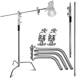 Abeststudio Heavy Duty Stainless Steel C-Stand with Boom Arm 132"/335cm Adjustable Light Stand 49“/125cm Hold Arm Stand with One Adjustable Leg for Photography Studio Reflectors, Softboxes, Monolights