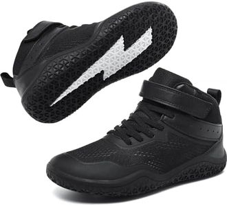 Youth Wrestling Shoes Kids Boys Girls Boxing Shoes Wide Toe Box Strap Black