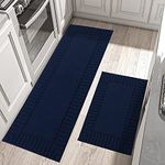 BEQHAUSE Kitchen Rugs Washable Kitchen Mats Floor Non-Slip Kitchen Mats Absorbent Kitchen Runner with TPR Non Skid Backing,Set of 2, 60X89cm+60X152cm, Blue