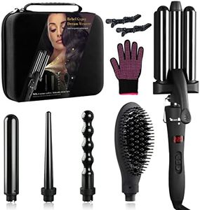 Curling Iron Set, 5 in 1 Curling Iron with Various Attachments, Tourmaline Ceramic, Wavy Iron, Straightening Brush, [with Storage Box] LED Display Curling Iron Large and Small Curls for All Hair Styles