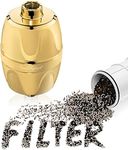 Aqua Elegante Shower Water Filter For Showerhead - Universal Head Filters To Remove Chlorine & Hard Minerals Gold Bath Purifier And Filtered Softener System Best With KDF-55 Polished Brass, R70011-PB
