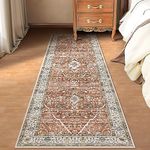 Runner Rug Indoor Door Mat-Deerly Vintage Floral Medallion Boho Oriental Non-Slip Low Pile Machine Washable Runner Soft Rug for Hallways Bathroom Carpet Laundry Room Bedroom Stair(Brickred,2x7ft)