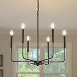 WayLuoung Modern Farmhouse Chandelier Ceiling Hanging Light, 6-Bulb Industrial Chandelier in Black for Dining Room, Rustic Candle Pendant Light for Kitchen Island, Living Room