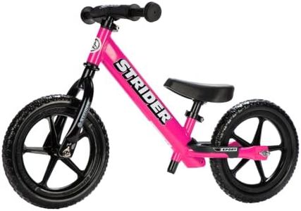 Strider 12” Sport Bike, Pink - No Pedal Balance Bicycle for Kids 1 to 4 Years - Includes Safety Pad, Padded Seat, Mini Grips & Flat-Free Tires - Tool-Free Assembly & Adjustments