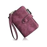 PofeeXIO Womens Small Bifold Leather Wallets RFID Ladies Wristlet with Card Slots id Window Zipper Coin Purse (Purple)