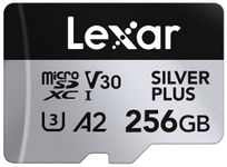 Lexar Silver Plus 256GB Micro SD Card up to 205 MB/s, MicroSDXC UHS-I Flash Memory Card with Adapter, C10, U3, A2, V30, Full HD, 4K UHD, High Speed TF Card for Drone, Action Camera, Handheld Consoles