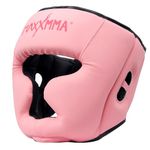 MaxxMMA Boxing Headguard, Adjustable Full Coverage Protection Headgear with Headband, MMA Training, Muay Thai, Sparring, Martial Arts, Karate (Pink, M)