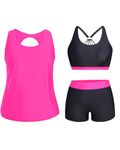 Holipick Women Tankini Swimsuits Plus Size 3 Pieces Athletic Bathing Suits with Boys Shorts Tank Top with Sports Bra, hot pink, 22 Plus
