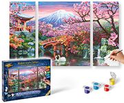 Schipper 609260751 Adults’ Painting by Numbers Kit, Cherry Blossoms In Japan, Includes Brush and Acrylic Paints, Triptych, 50 x 80 cm