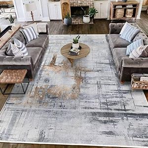 Cinknots Area Rug Living Room Rugs Grey Modern Luxury Rug Soft Short Pile Carpet Modern Style Decorative Rugs for Living Room Bedroom (Grey/Gold, 200 x 300 cm)