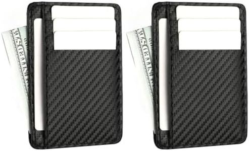 Sanlycyanova 2-pack Slim Minimalist RFID Blocking Front Pocket Wallet for Men & Women, Thin Leather Credit Card ID Holder, Carbon Fiber Black