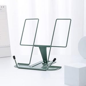 Metal Book Stand for Desk, Adjustable Reading Rest Book Holder, Portable Cookbook Documents Holder, Sturdy Typing Stand for Recipes Textbooks Tablet Music Books with Page Clips (Morandi Green)