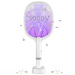 DANGZW Electric Fly Zapper 5000V, 2-in-1 USB Type-C Rechargeable & UV Light Trap Electric Fly Swatter, Bug Zapper with Charging Base, Home Mosquito Killer for Mosquitoes, Flies, Bees, Moths