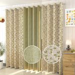 Stuffique Jacquard Eyelet 2 Leaves and 1 Texture Curtain Set of 3 Jute Room-Darkening (Long Door- 9 Feet, Green)