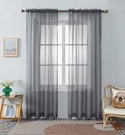 WPM WORLD PRODUCTS MART Grey Window Sheer Treatment Panels Beautiful Rod Pocket Voile Elegance Gray Curtains Drapes for Living Room, Bedroom, Kitchen Fully Stitched, Set of 2 (Grey, 84" Inch Long)