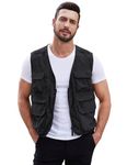 Gihuo Mens Fishing Vest Summer Outdoor Work Vest Utility Safari Travel Lightweight Sleeveless Jackets with Pockets, Black, Medium