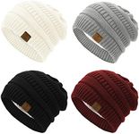 Durio Beanies Beanie for Women Winter Womens Beanie Fleece Lined Beanie Hat A Black & Burgundy & Light Grey & Ivory