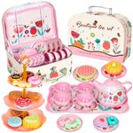 Hnyoou Tea Set for Toddlers, 33 Pcs Kids Tea Set Tea Sets for Children, Tea Party set for Children Kids with Food Dessert Tray Teapot Kitchen Accessories for Boys Girls Pretend Play Age 3 Years