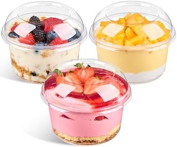 Qeirudu 50 Pack 16 Oz Plastic Dessert Cups with Dome Lids, Acai Bowls Clear Party Serving Bowls for Parfaits, Snacks, Cakes, Fruits